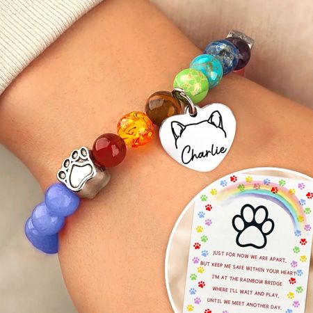 Custom Rainbow Bridge Bracelet - Personalized Pet Memorial Gifts For Dogs And Cats - Waiting At The Rainbow Bridge